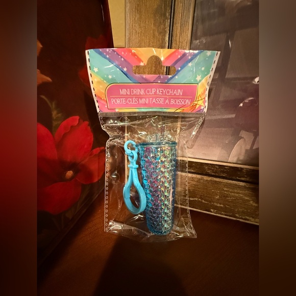 Accessories - Mini Drink Cup Keychain with Blue Glitter
